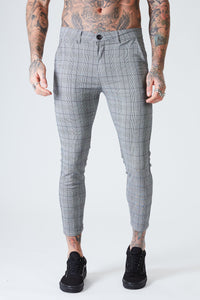 Skinny Cropped Check Trousers - Grey