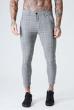 Skinny Cropped Check Trousers - Grey