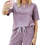 Outdoor Wear Simple Durable Home Solid Color Short Sleeve Casual  Two Piece