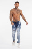Skinny Ripped Paint Splash Jeans - Blue