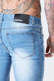 Distressed Skinny Denim Shorts - Light Blue