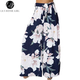 Lily Rosie Girl Floral Print Wide Leg Pants Women Long Casual Pant Summer Boho Beach Elastic High Waist Chiffon Trousers