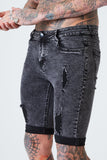 Duke Distressed Skinny Denim Shorts - Dark Grey