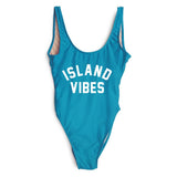 Sexy Swimwear Women ISLAND VIBES Letter Print Swimwear Women High Cut Low Back Bathing Suits