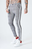Skinny Check Trousers With White Stripe - Grey
