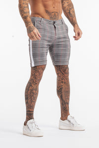 Skinny Check Shorts With White Stripe - Grey
