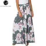 Lily Rosie Girl Floral Print Wide Leg Pants Women Long Casual Pant Summer Boho Beach Elastic High Waist Chiffon Trousers