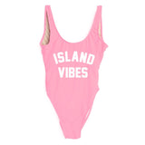 Sexy Swimwear Women ISLAND VIBES Letter Print Swimwear Women High Cut Low Back Bathing Suits