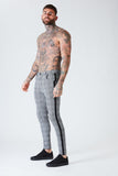 Skinny Check Trousers With Black Stripe - Grey