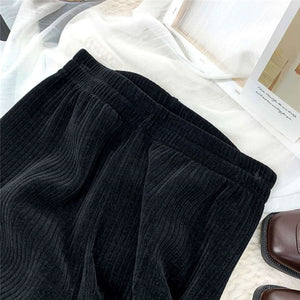 Korean Style Corduroy Wide Leg Pants Women Loose Straight Leg Pants Large Size Office elegant Elastic High Waist Trousers