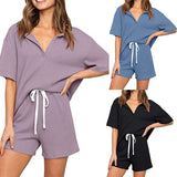 Outdoor Wear Simple Durable Home Solid Color Short Sleeve Casual  Two Piece