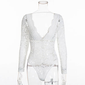 Lombardi Deep V Neck Scalloped Backless Bodysuit