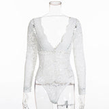 Lombardi Deep V Neck Scalloped Backless Bodysuit