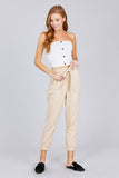 Paperbag W/bow Tie Elastic Hem Long Linen Pants
