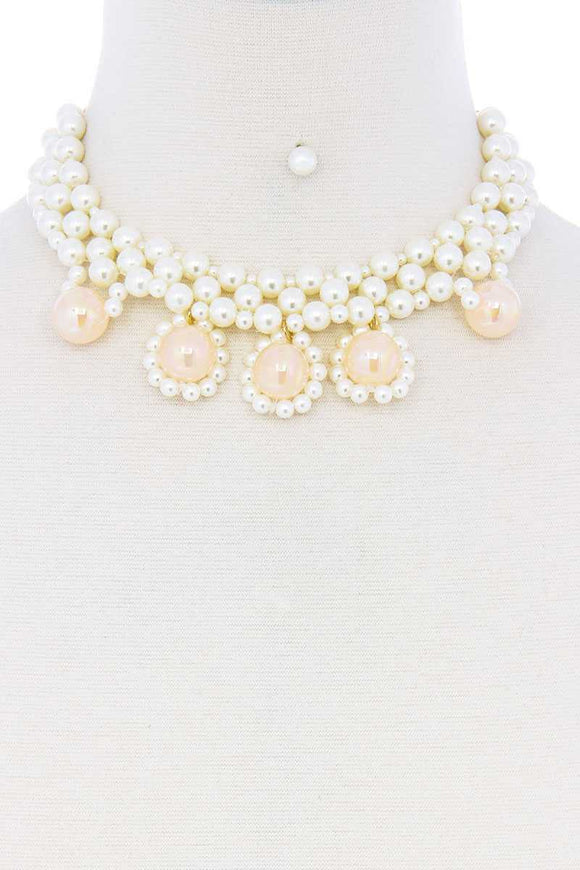 Chunky Rose Pearl Deco Choker Necklace
