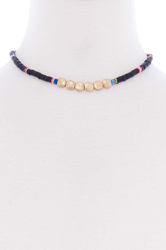 Multi Metal Round Short Necklace