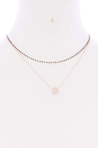 2 Layered Glass Bead Round Pendant Necklace