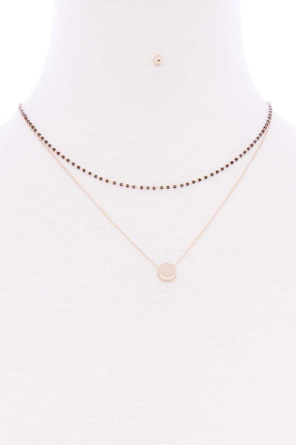 2 Layered Glass Bead Round Pendant Necklace