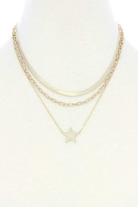 Triple Layer Star Pendant Metal Necklace