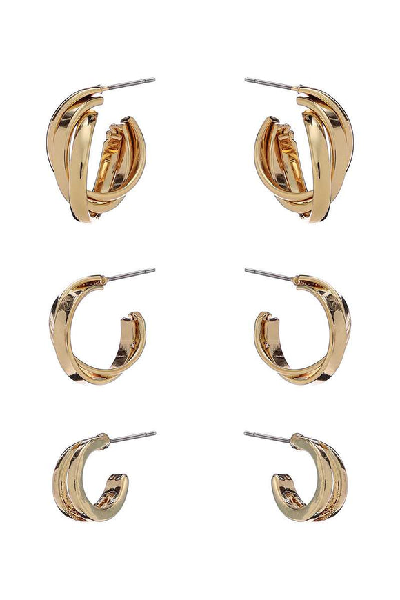 Basic Metal Mini Hoop 3 Pair Earring Set