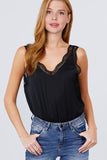 Lace Detail V-neck Woven Bodysuit