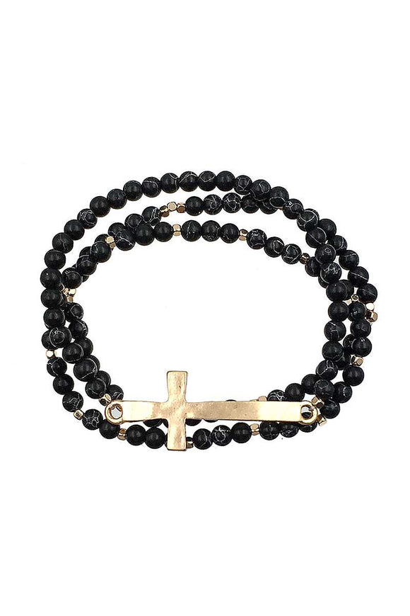 Multi Layer Bead Metal Cross Bracelet