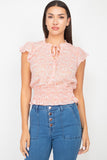 Floral Flutter Sleeves Smocked Top