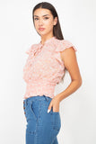 Floral Flutter Sleeves Smocked Top