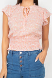 Floral Flutter Sleeves Smocked Top