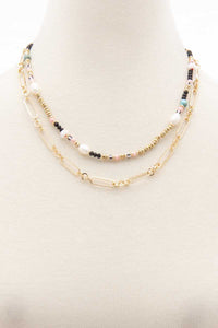 Seed Bead Oval Link Layered Necklace