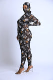 Printed Mesh Jumpsuit With Headpiece