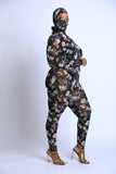 Printed Mesh Jumpsuit With Headpiece
