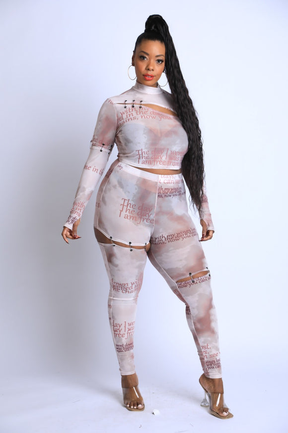 Safety Pin Detailed Cut Out Mesh Set