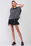 Grey & Black Color Block Interlocking Trim Neckline Mesh Back Detail Loose Fit Top