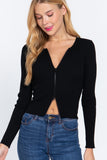 Rib Sweater Top W/front Zipper