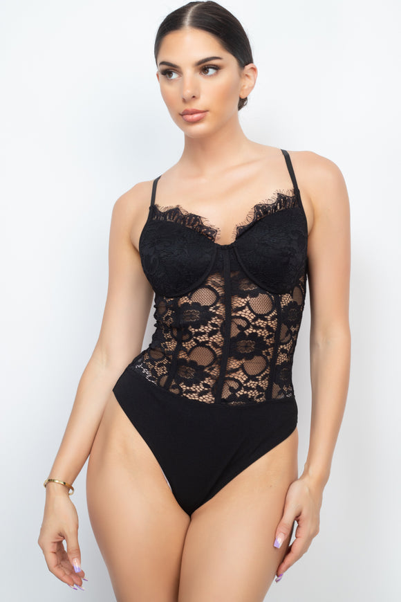 Semi-sheer Sweetheart Lace Bodysuit