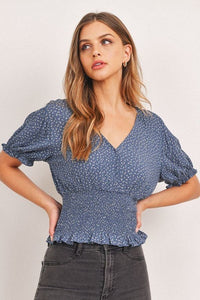 Floral Print Puff Sleeves Top