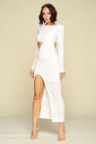 Long Sleeve Side Cut Out Side Slit Detail Dress