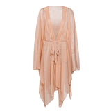 In-X Sexy gold swimsuit cover ups women Summer beach dress Strap belt cover up Kaftan Ladies kimono Bat sleeve Beach wear bather