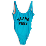 Sexy Swimwear Women ISLAND VIBES Letter Print Swimwear Women High Cut Low Back Bathing Suits