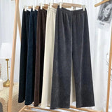 Korean Style Corduroy Wide Leg Pants Women Loose Straight Leg Pants Large Size Office elegant Elastic High Waist Trousers