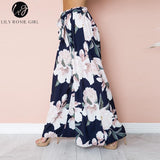 Lily Rosie Girl Floral Print Wide Leg Pants Women Long Casual Pant Summer Boho Beach Elastic High Waist Chiffon Trousers