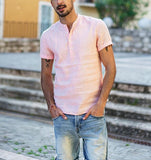 Slim Fit No Collar Linen Shirt