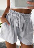 Womens High waist Shorts Elastic Waist Belt Bandage Solid Shorts Female Beach Loose Shortpants