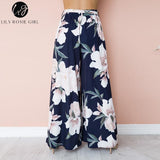 Lily Rosie Girl Floral Print Wide Leg Pants Women Long Casual Pant Summer Boho Beach Elastic High Waist Chiffon Trousers