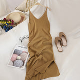 Spaghetti V Neck Solid Knitted Dress