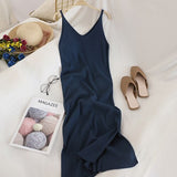 Spaghetti V Neck Solid Knitted Dress