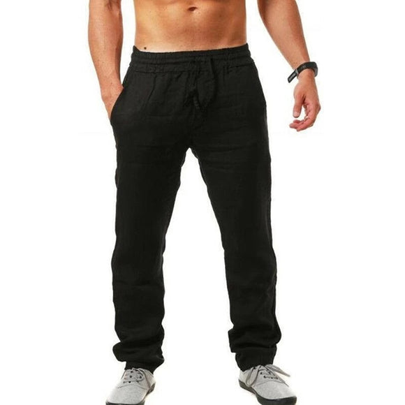 Men's Elastic Waist Straight Loose Fit Linen Pants