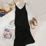 Spaghetti V Neck Solid Knitted Dress
