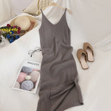 Spaghetti V Neck Solid Knitted Dress